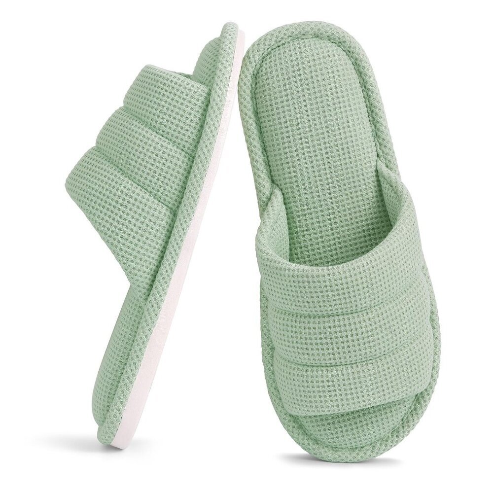 Breathable Waffle Slippers Open Toe Memory Foam Non-Slip Home Shoes